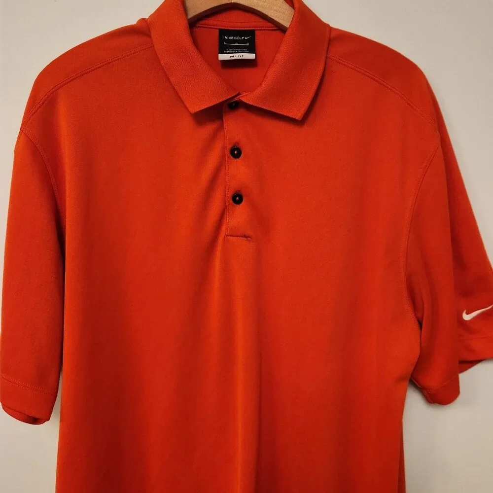 Nike Golf Dri-Fit‎ Polo Shirt Orange Short Sleeve Polyester Mens Size Large EUC